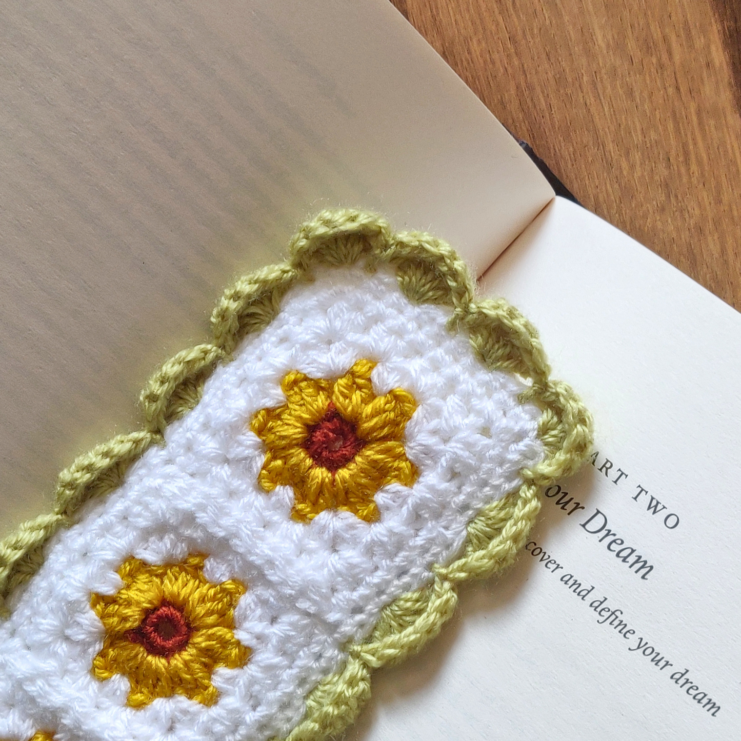 Sunflower Granny Square - XL Crochet Bookmark