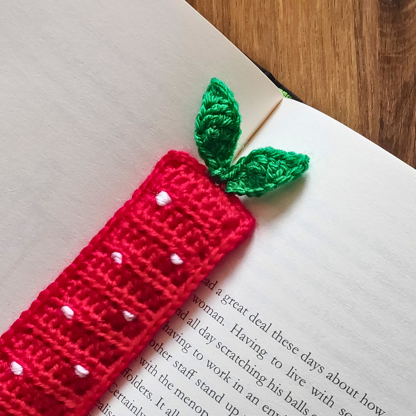 Strawberry - Crochet Bookmark