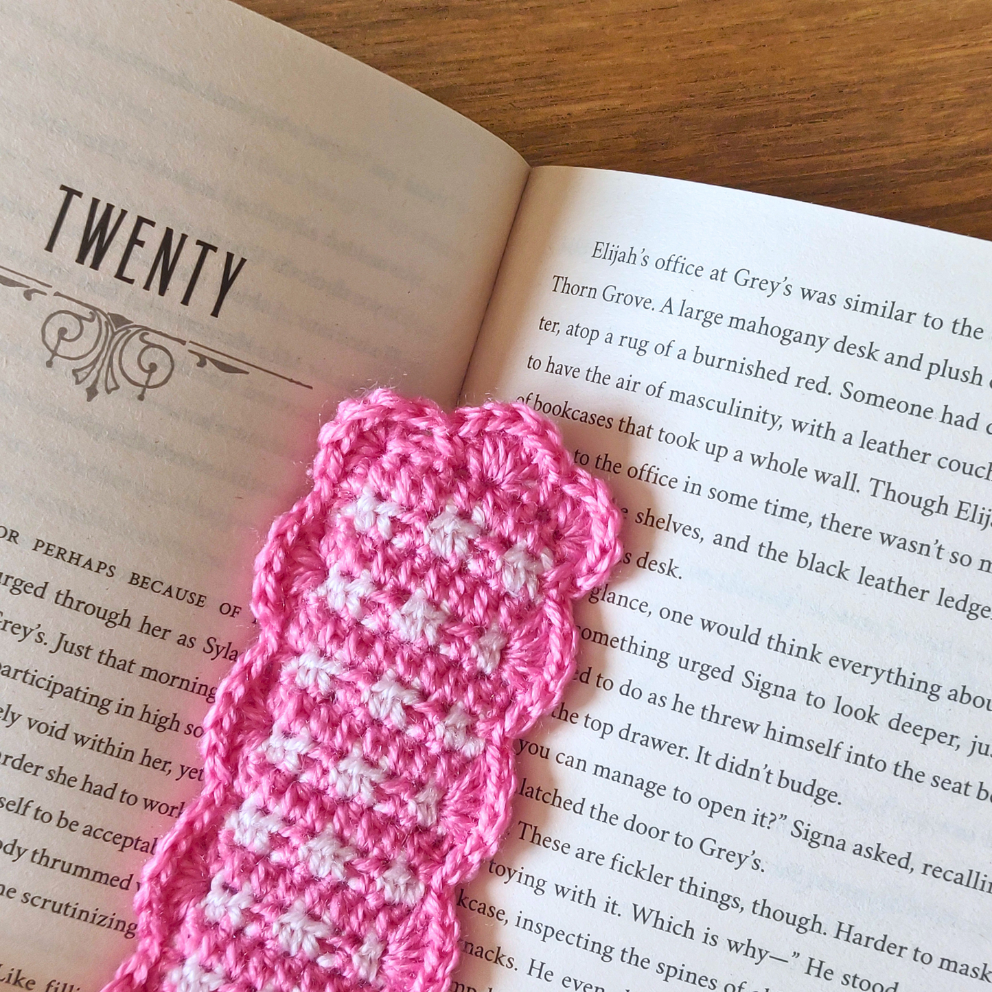 Pink Gingham - Crochet Bookmark