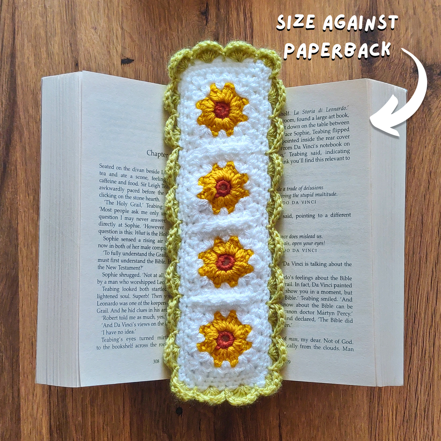 Sunflower Granny Square - XL Crochet Bookmark