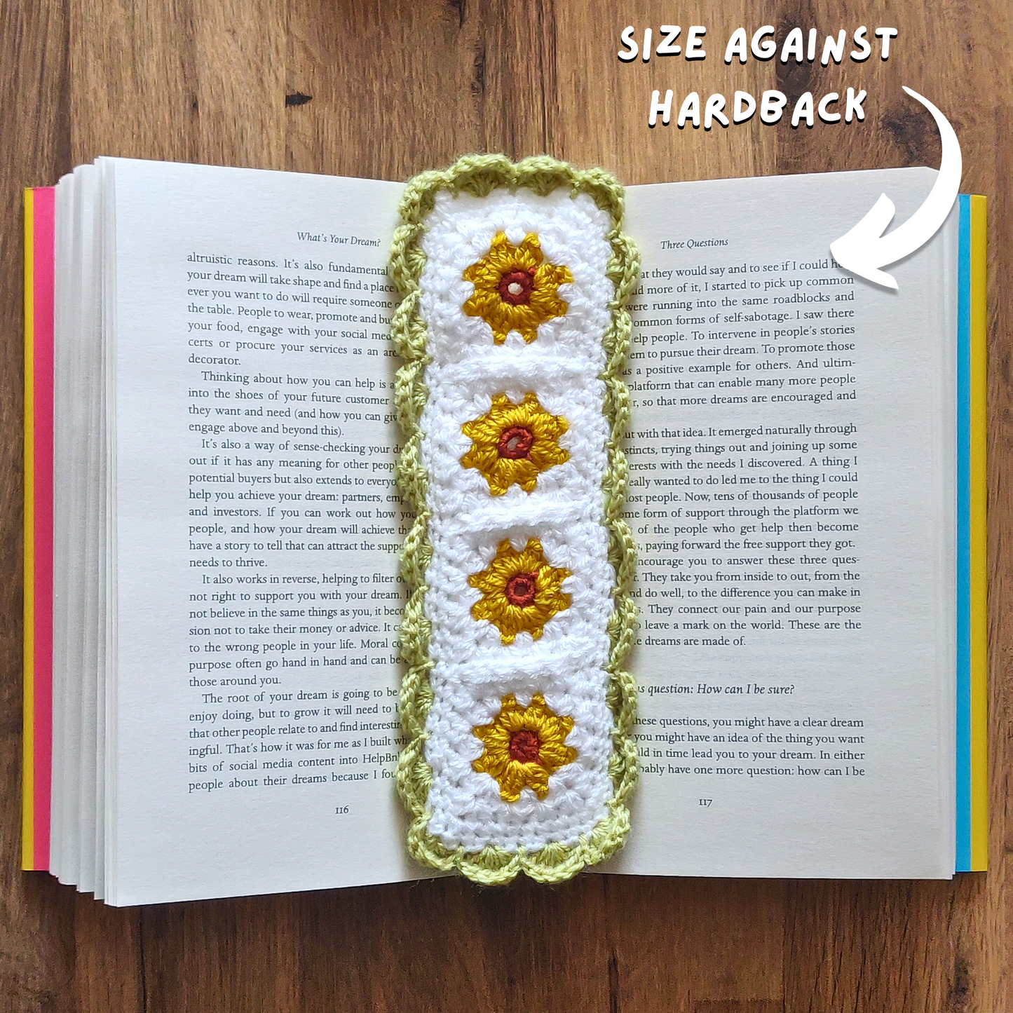 Sunflower Granny Square - XL Crochet Bookmark