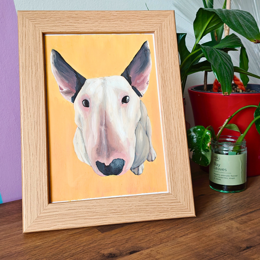 English Bull Terrior - Framed Original Gouache Painting