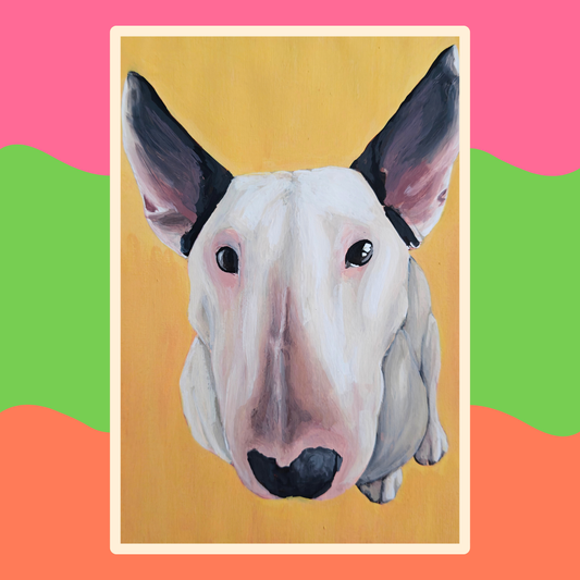 English Bull Terrior - Framed Original Gouache Painting