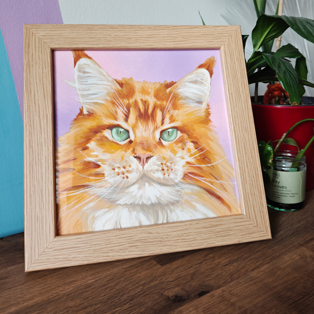 Maine Coon - Framed Original Gouache Painting